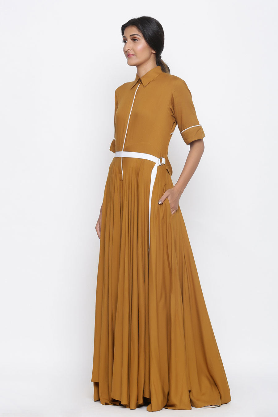 Mustard Trench Style Twill Tape Jumpsuit