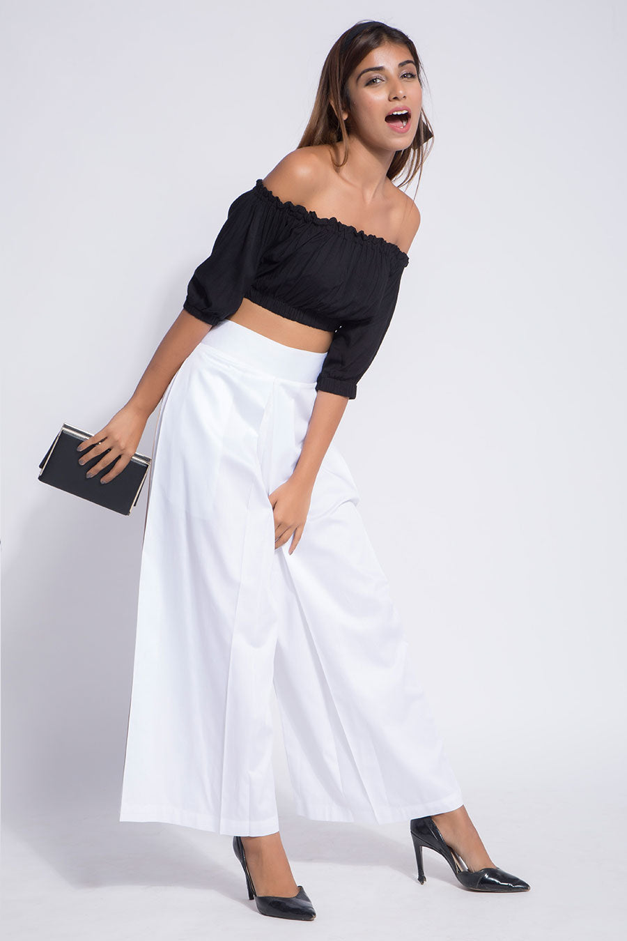 White Box Pleat Pants With Pipen