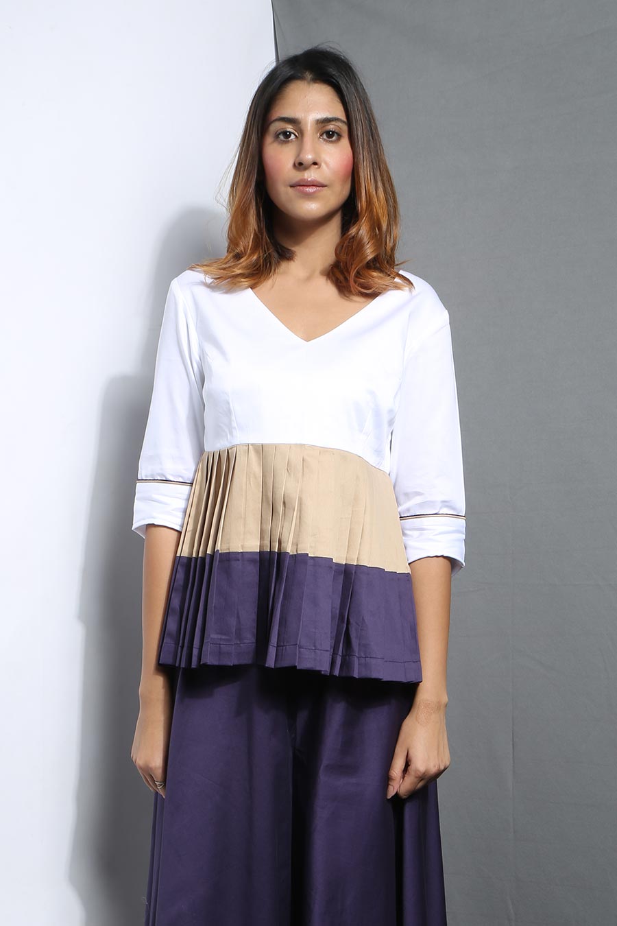 Color Block Pleated Summer Top