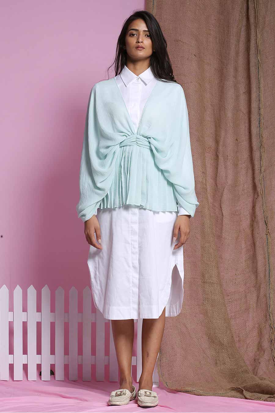 Mint Pleated Georgette Overlay Top