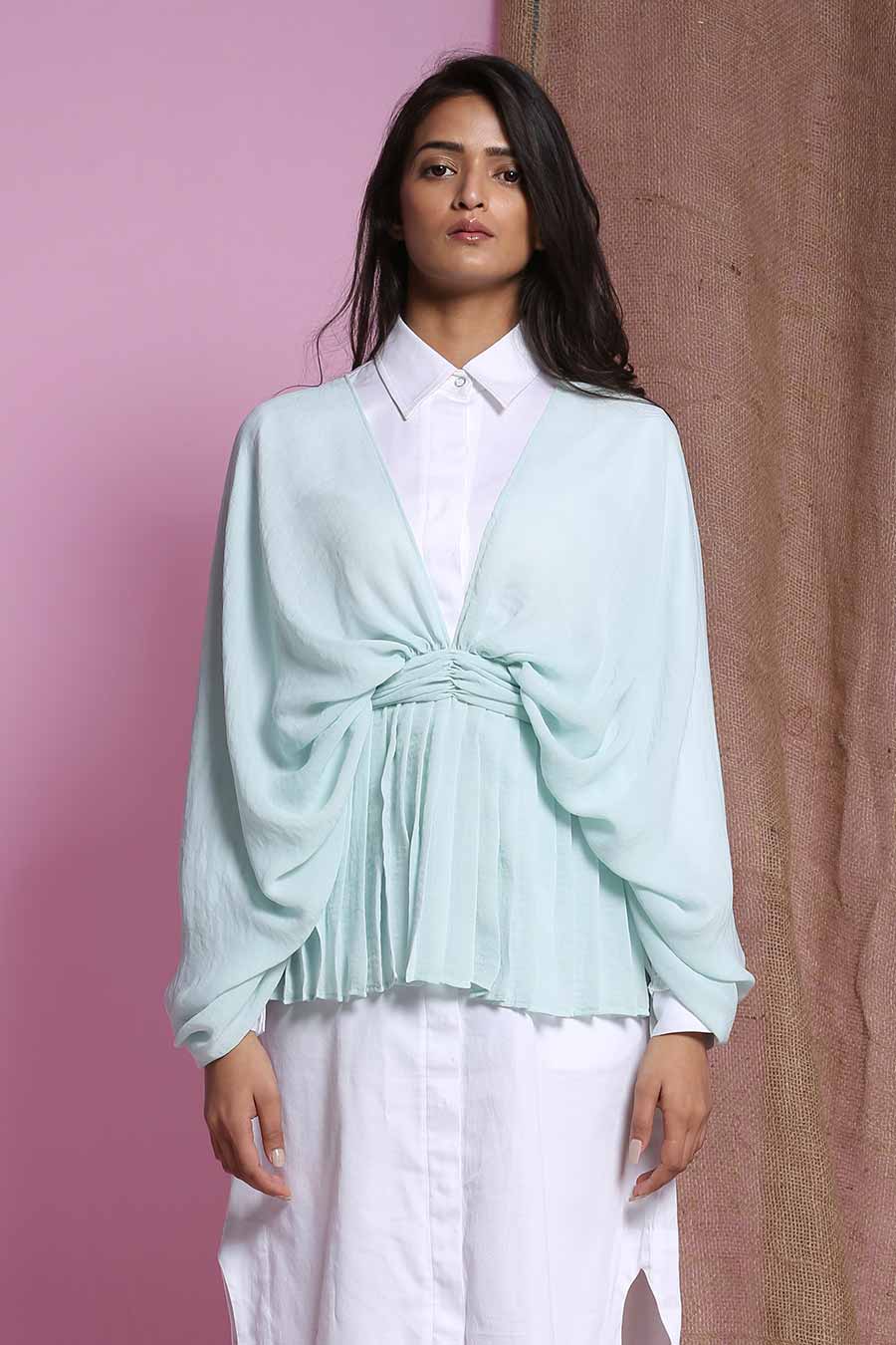 Mint Pleated Georgette Overlay Top