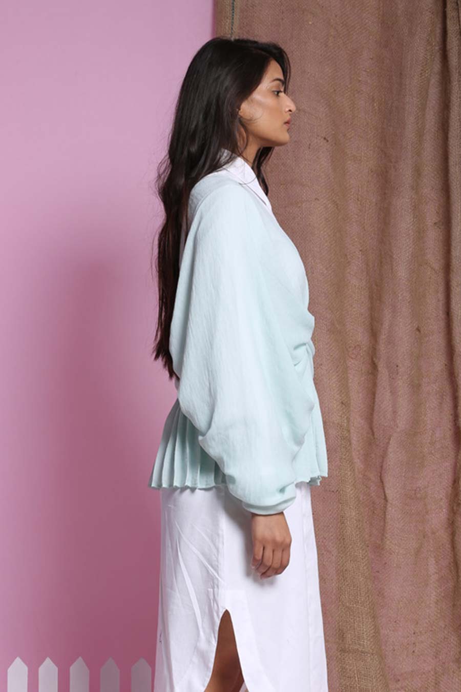 Mint Pleated Georgette Overlay Top