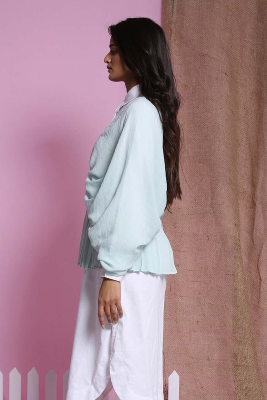 Mint Pleated Georgette Overlay Top