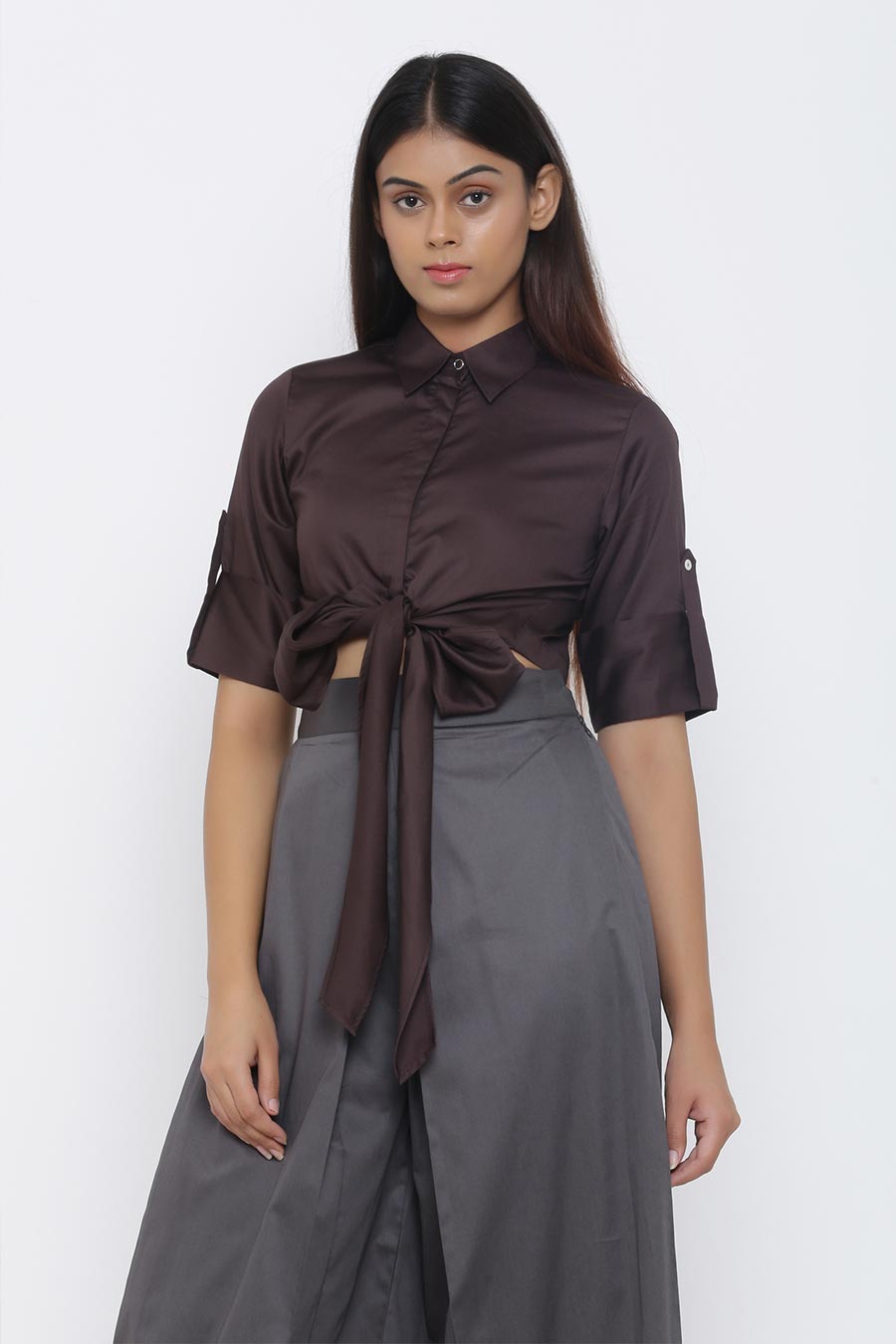 Coffee Knot Tie-up Crop Top