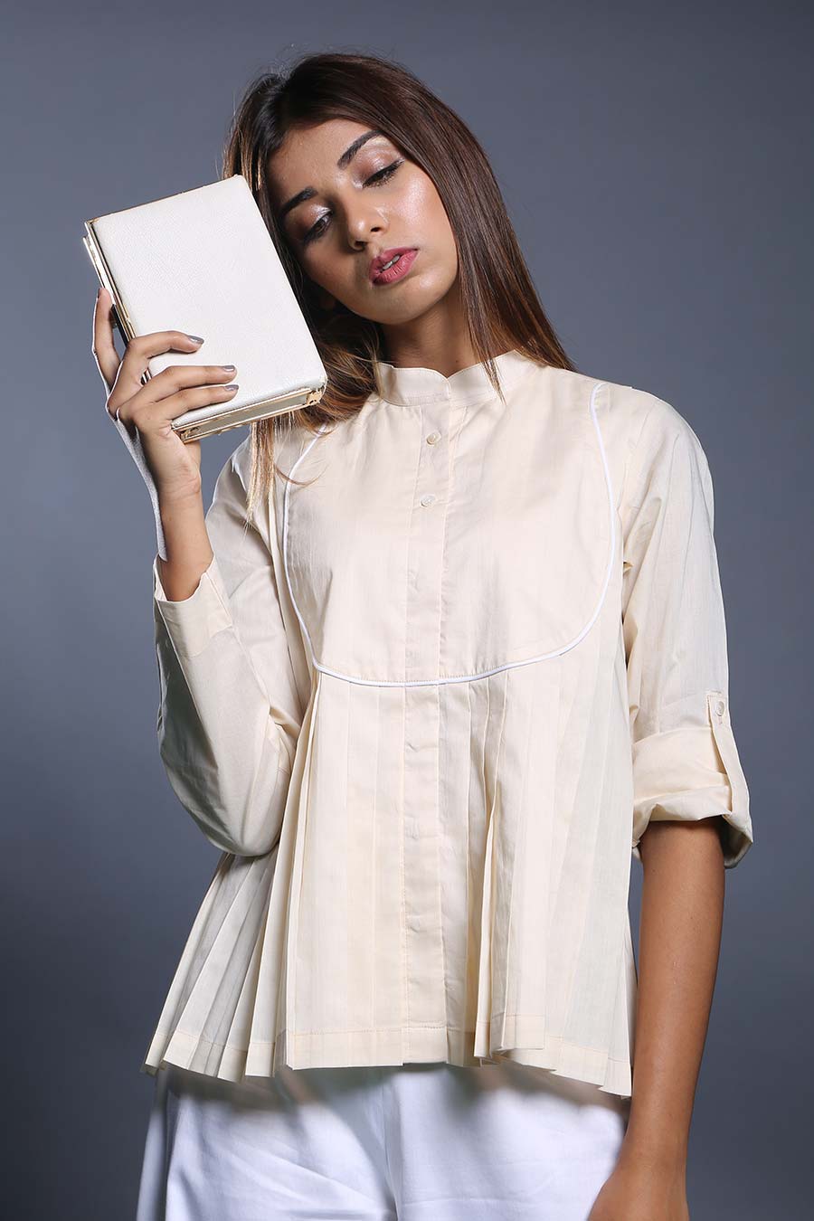 Cream Cotton Pleated Shirt