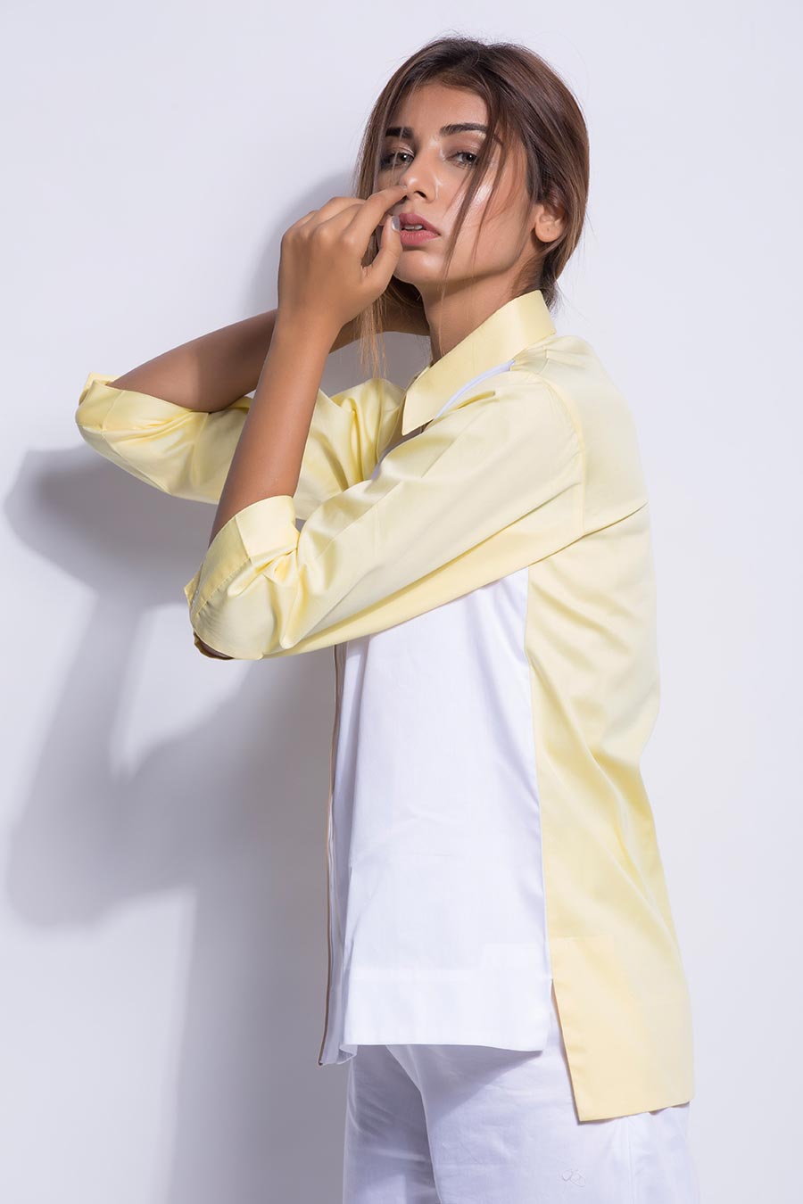 White & Yellow High-Low Shirt