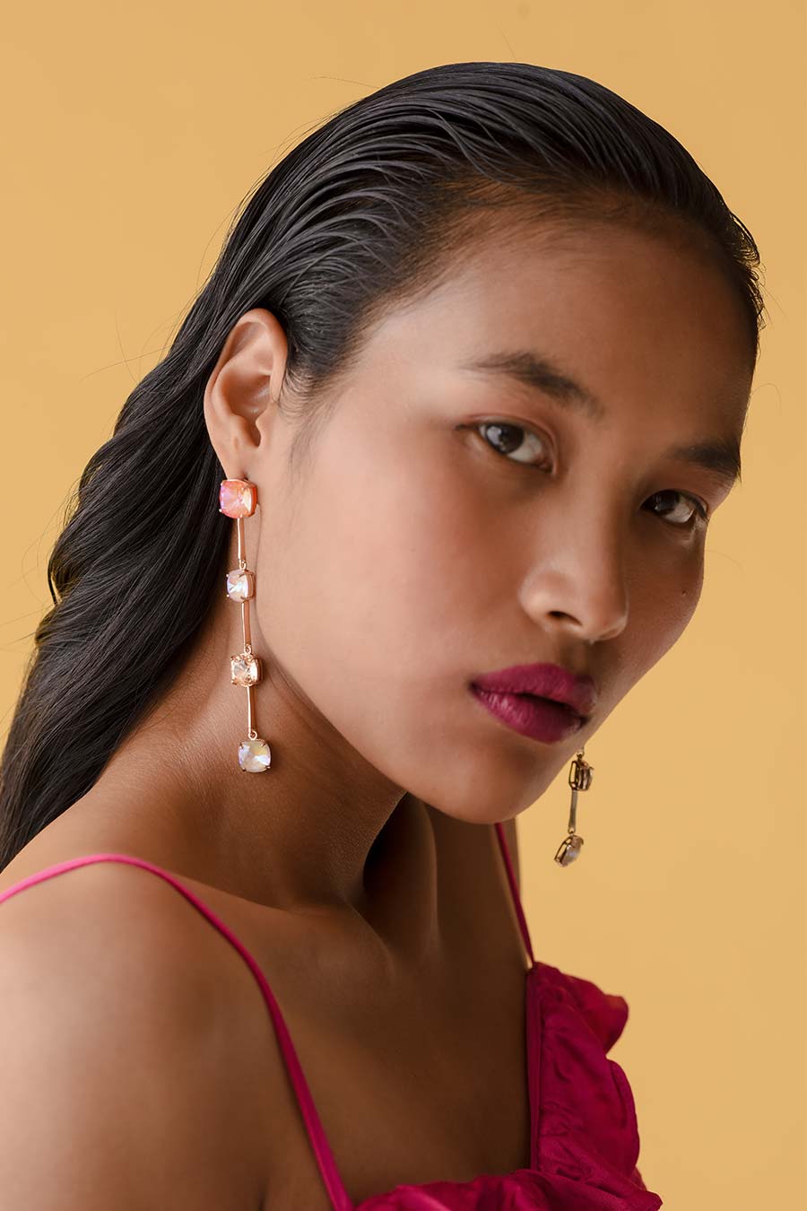 Water Bubbles - Pink Zip Swarovski Earrings