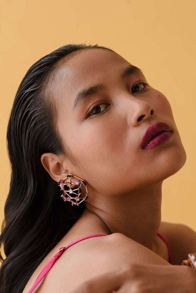 Shop Candy Floss Purple Swarovski Cage Stud Earrings by ESME - Main Image