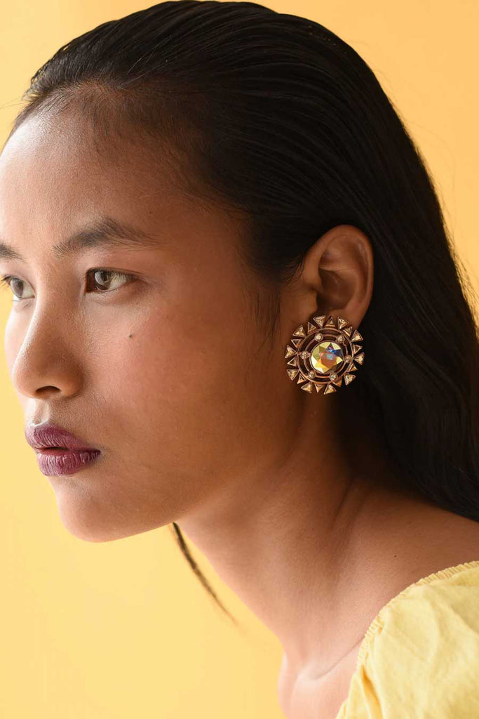 Nine Vice Drop Earrings in Gold and Brown Swarovski crystals  Amazonin  Jewellery