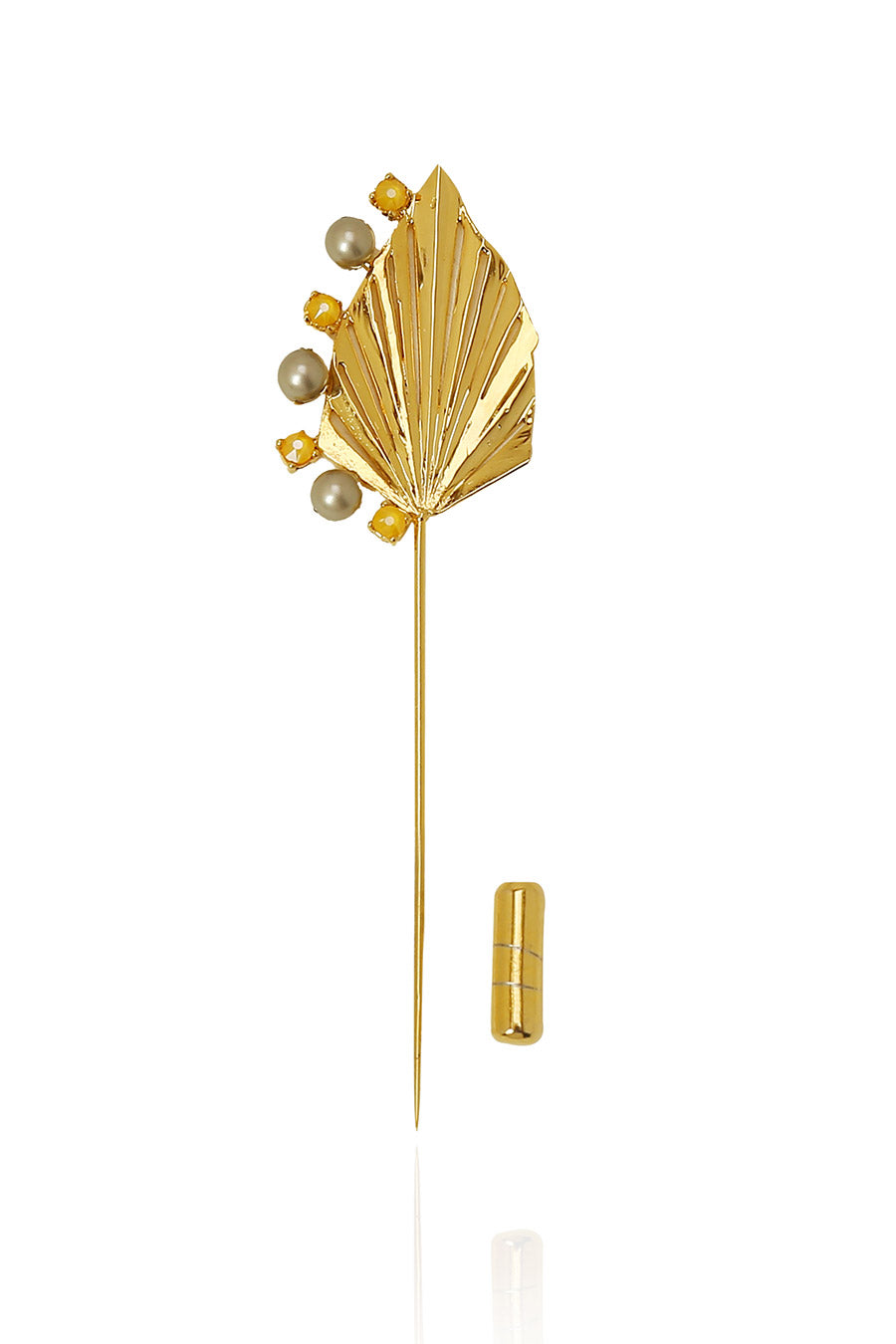 Una Lapel Pin in Yellow Swarovski & Pearls