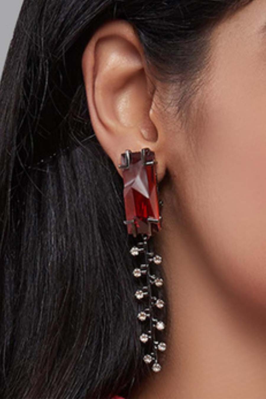 Red Swarovski Dangler Zip Earrings