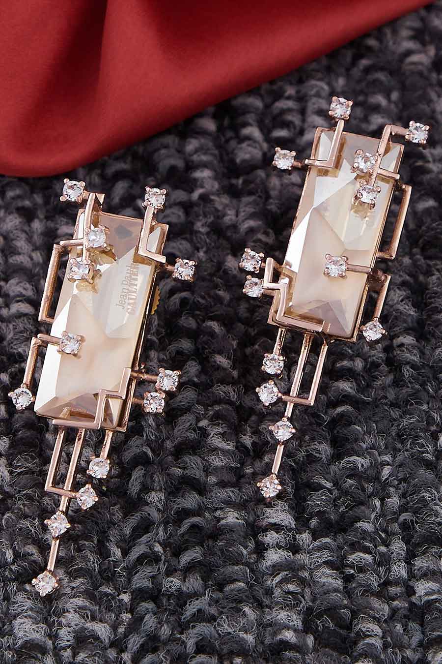Golden Shadow Swarovski Long Stud Earrings