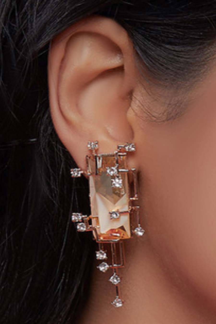 Golden Shadow Swarovski Long Stud Earrings