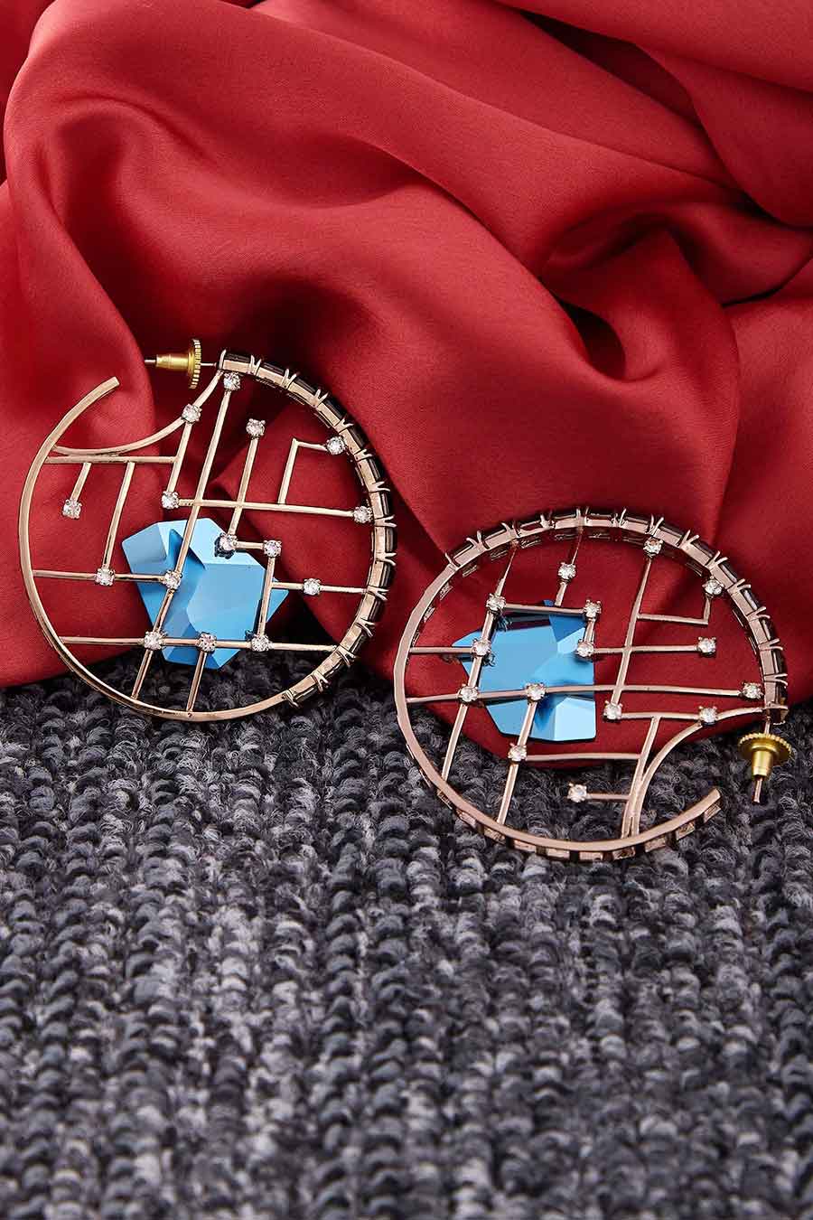 Blue Swarovski Hoop Earrings