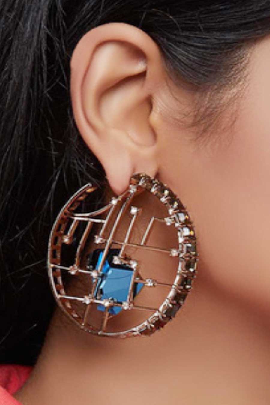 Blue Swarovski Hoop Earrings