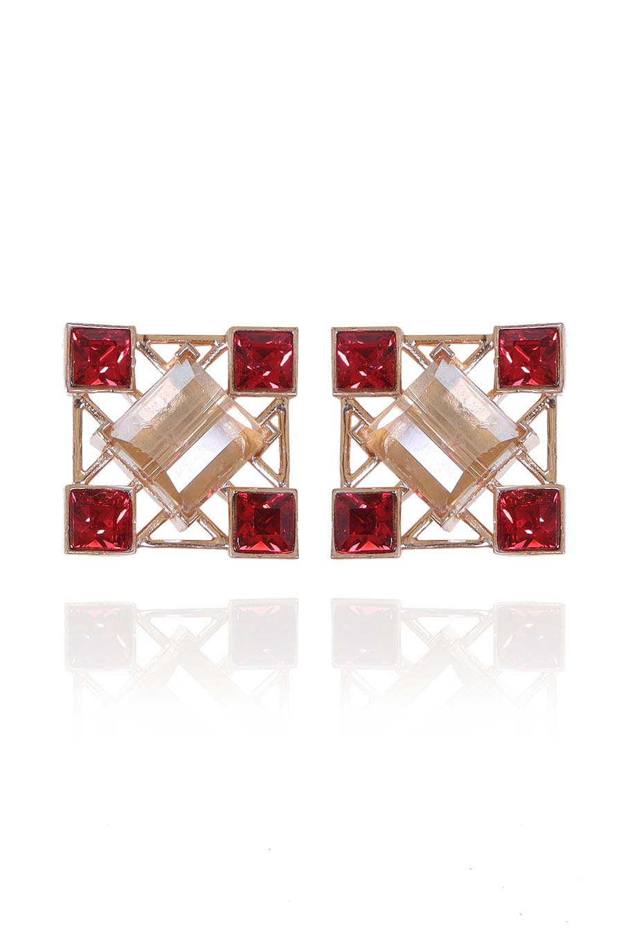Red & Gold Swarovski Quardille Stud Earrings