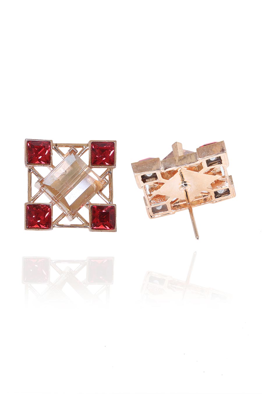 Red & Gold Swarovski Quardille Stud Earrings