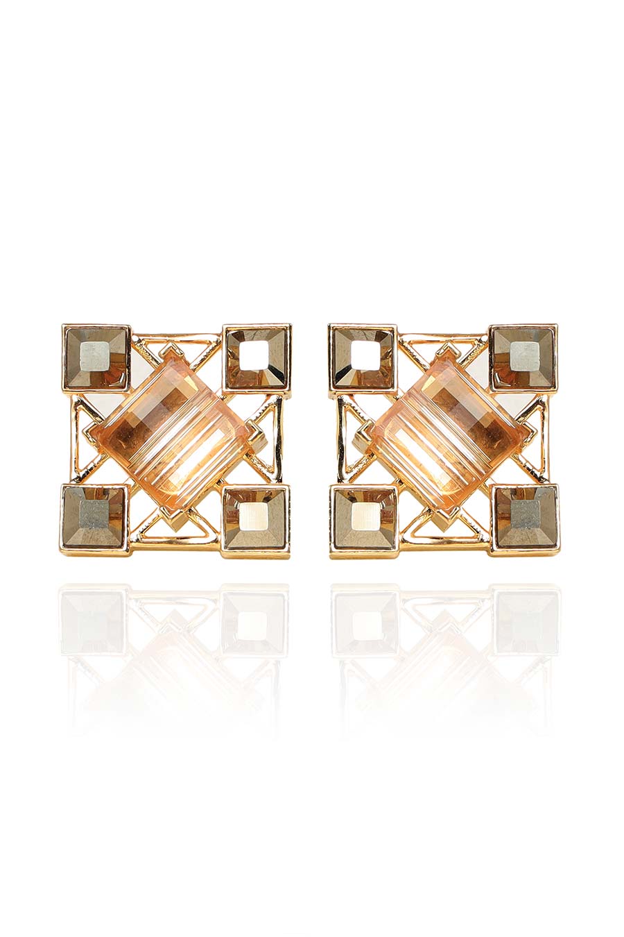 Grey & Gold Swarovski Quardille Stud Earrings