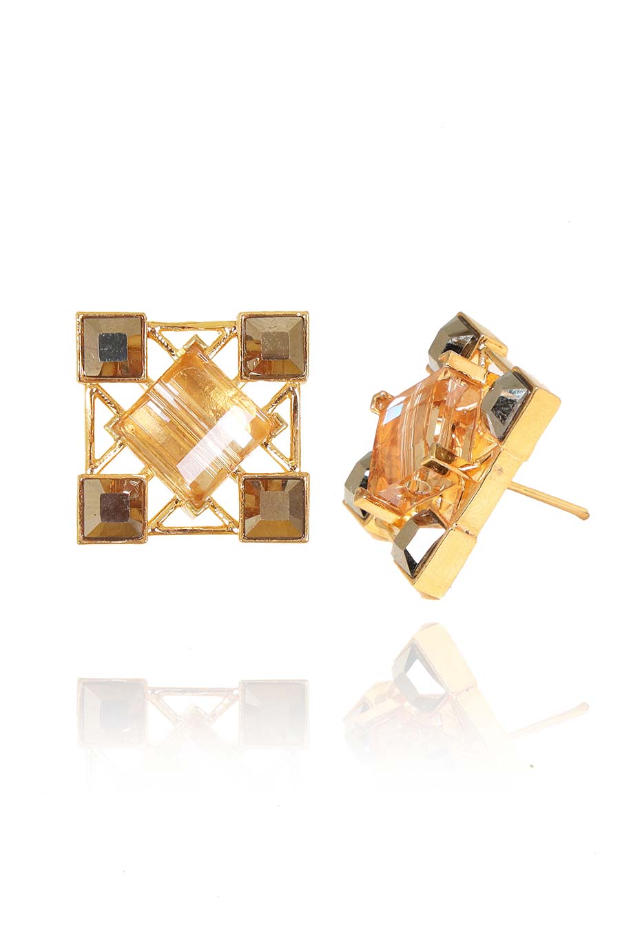 Grey & Gold Swarovski Quardille Stud Earrings