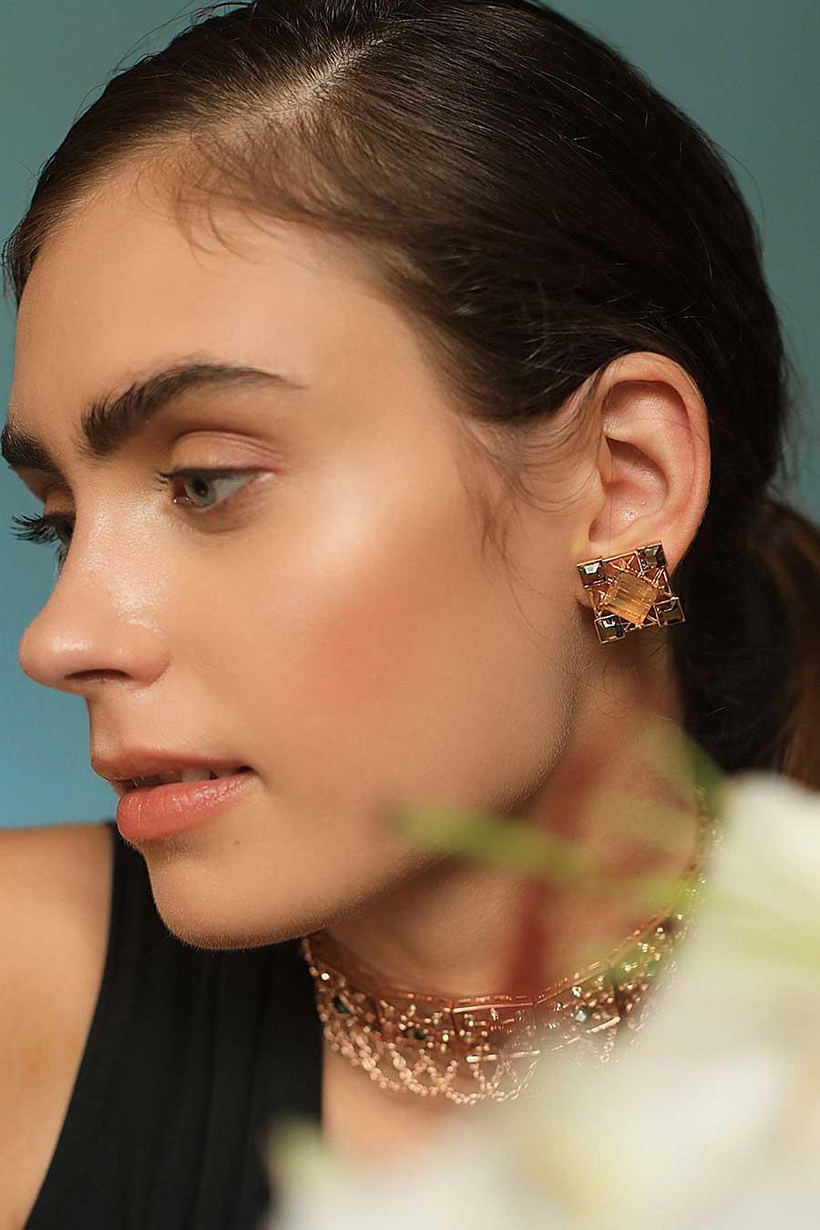 Grey & Gold Swarovski Quardille Stud Earrings