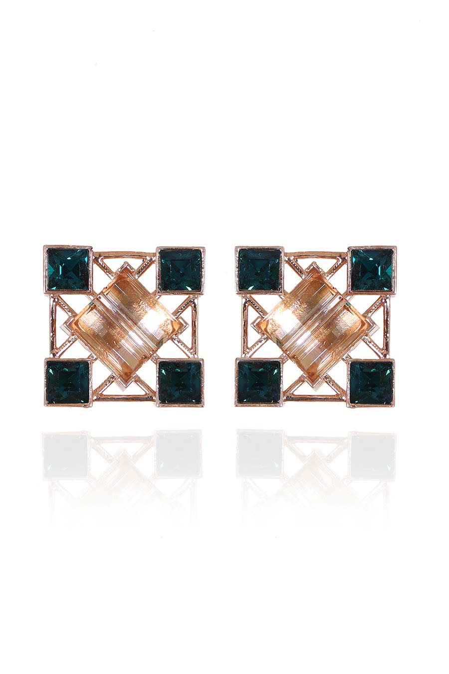 Green & Gold Swarovski Quardille Stud Earrings