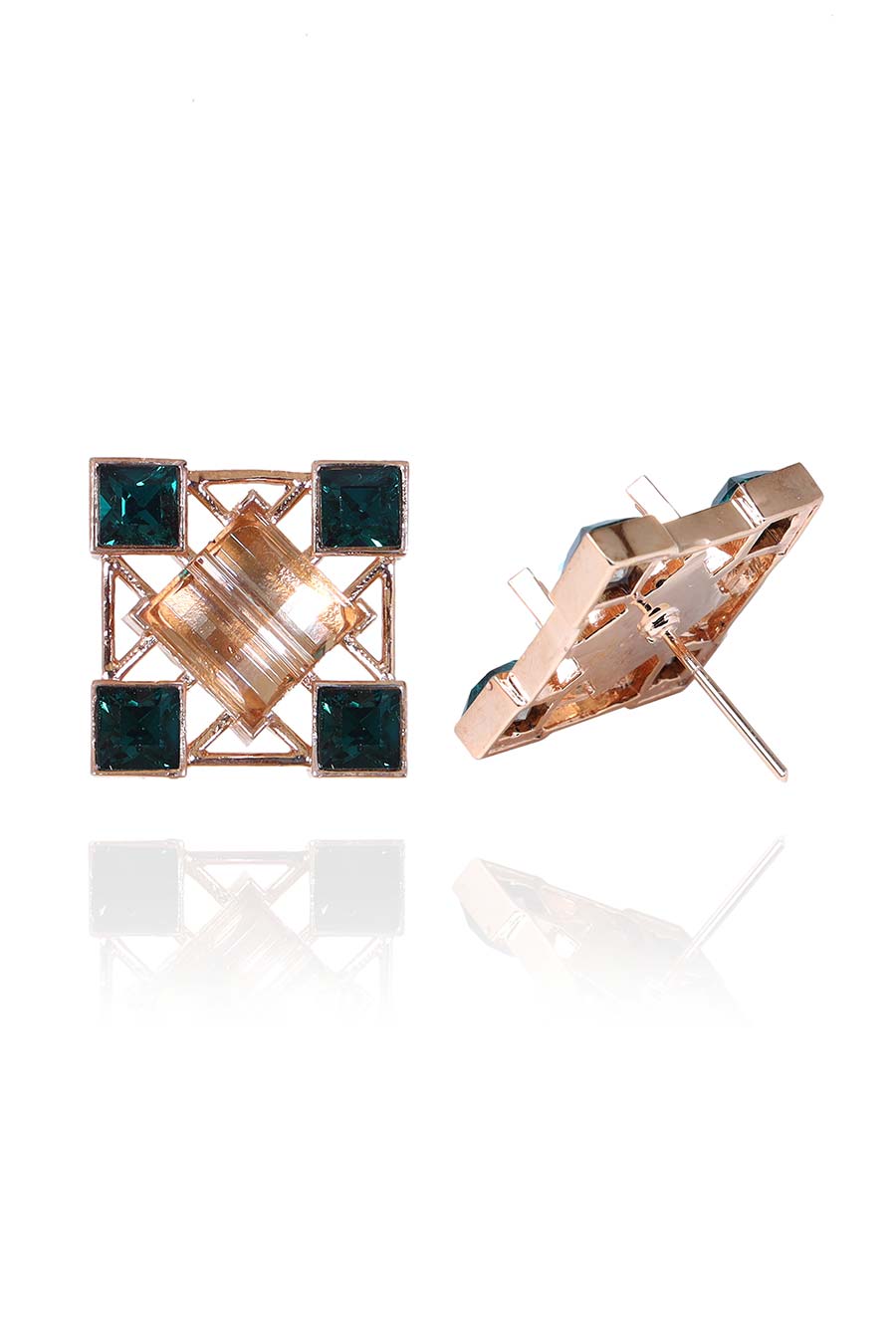 Green & Gold Swarovski Quardille Stud Earrings
