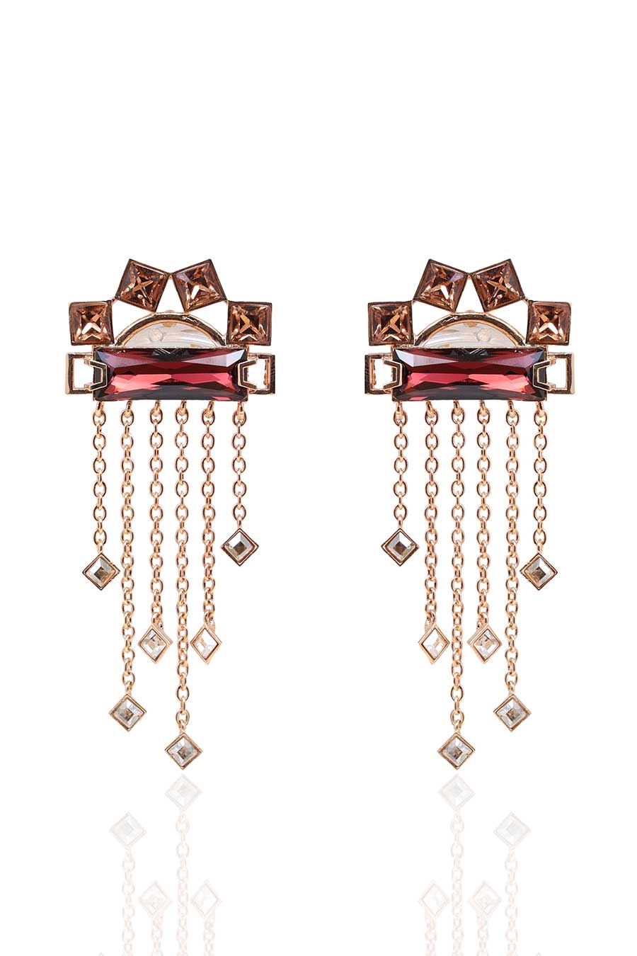 Gold & Maroon Swarovski Kabuki Earrings