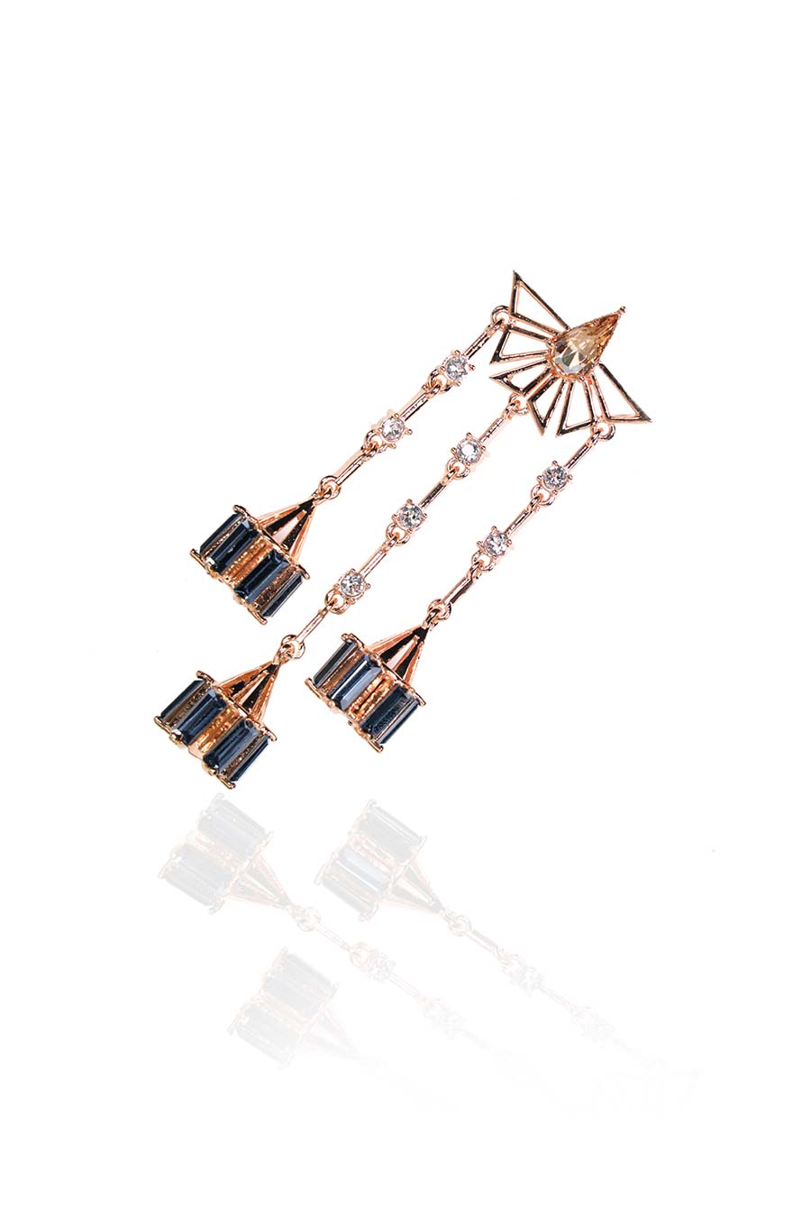 Shop Gold & Blue Swarovski Bihu Earrings by ESME CRYSTALS at House of ...