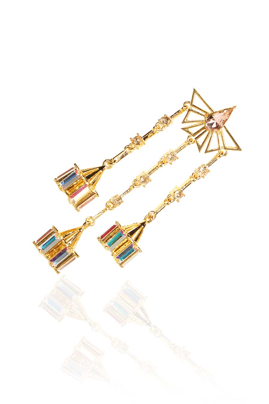 Shop Gold & White Swarovski Bihu Earrings by ESME CRYSTALS at House of ...