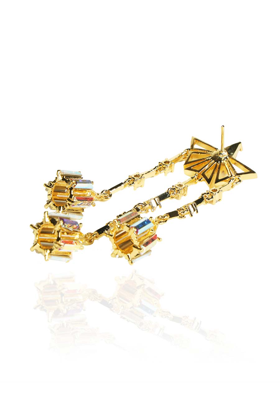 Shop Gold & White Swarovski Bihu Earrings by ESME CRYSTALS at House of ...