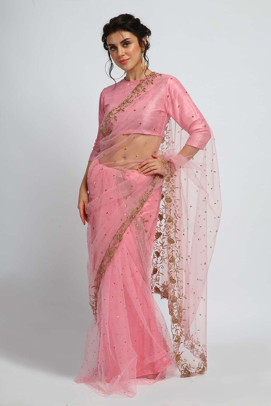 Intrigued Pink Embellished Saree