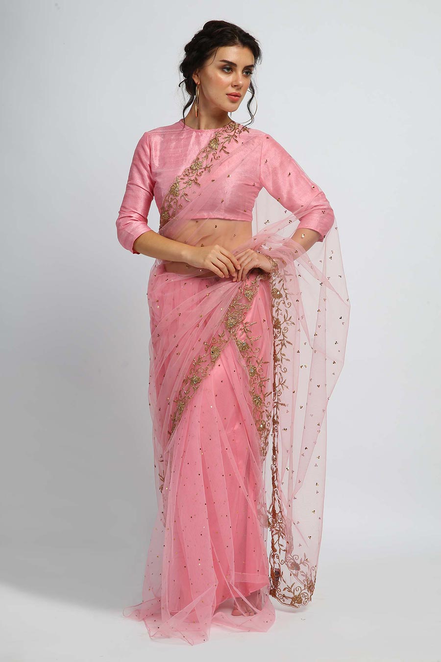 Intrigued Pink Embellished Saree
