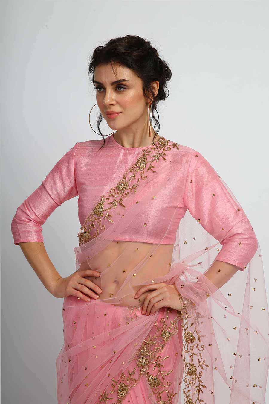 Intrigued Pink Embellished Saree