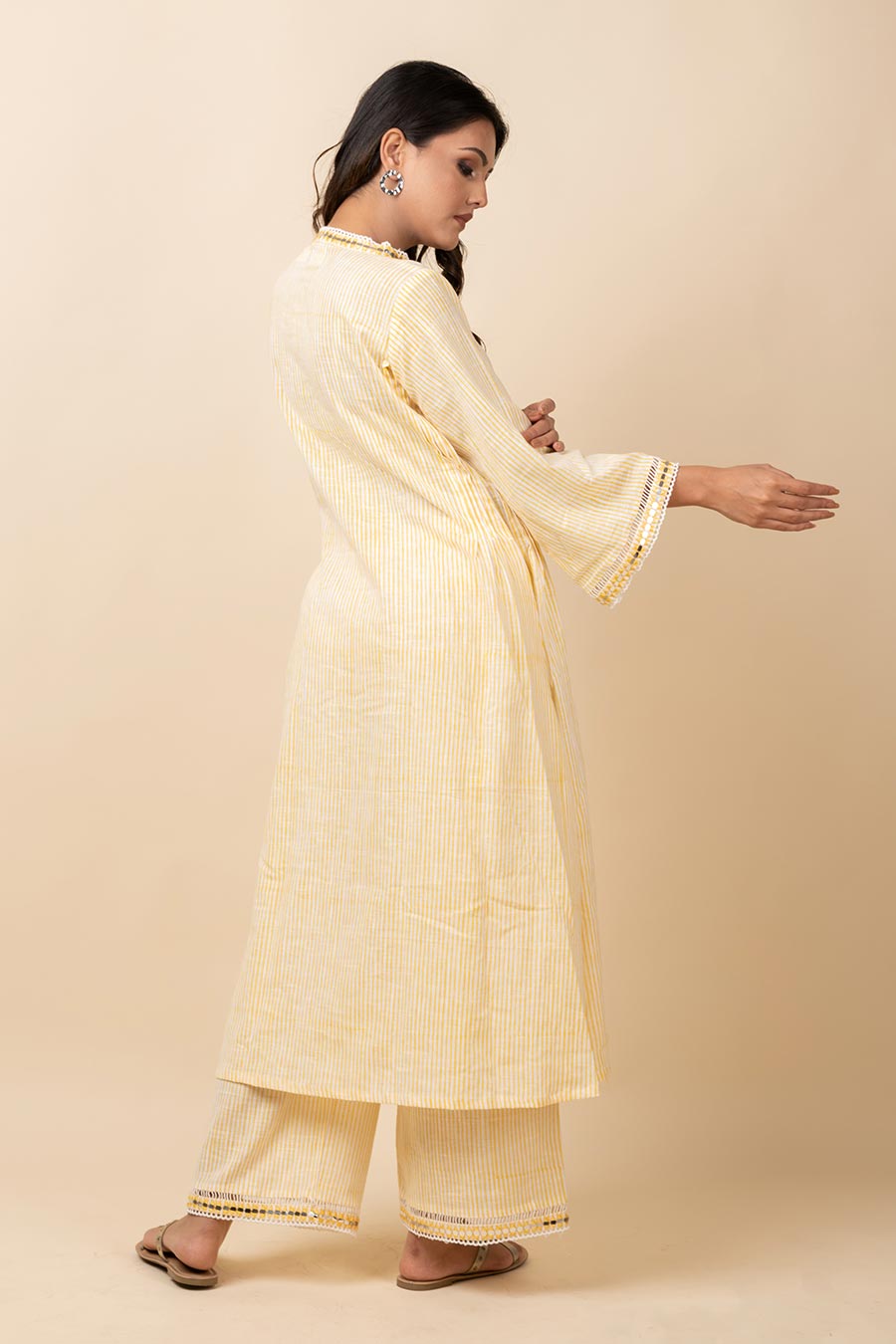 Yellow Striped Kurta Set With Dupatta