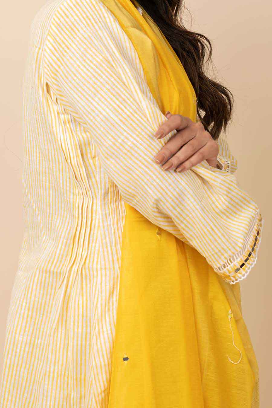 Yellow Striped Kurta Set With Dupatta