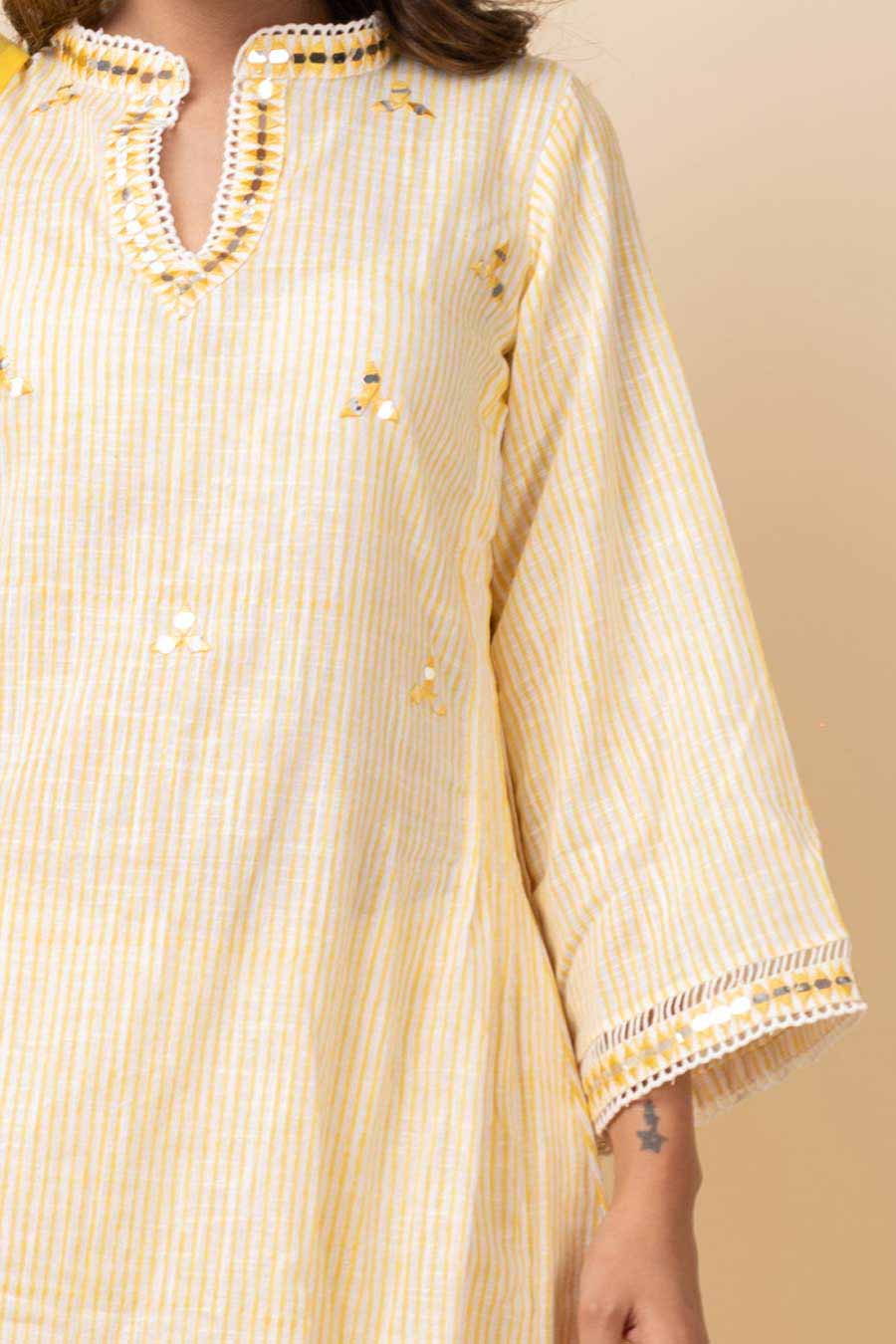 Yellow Striped Kurta Set With Dupatta