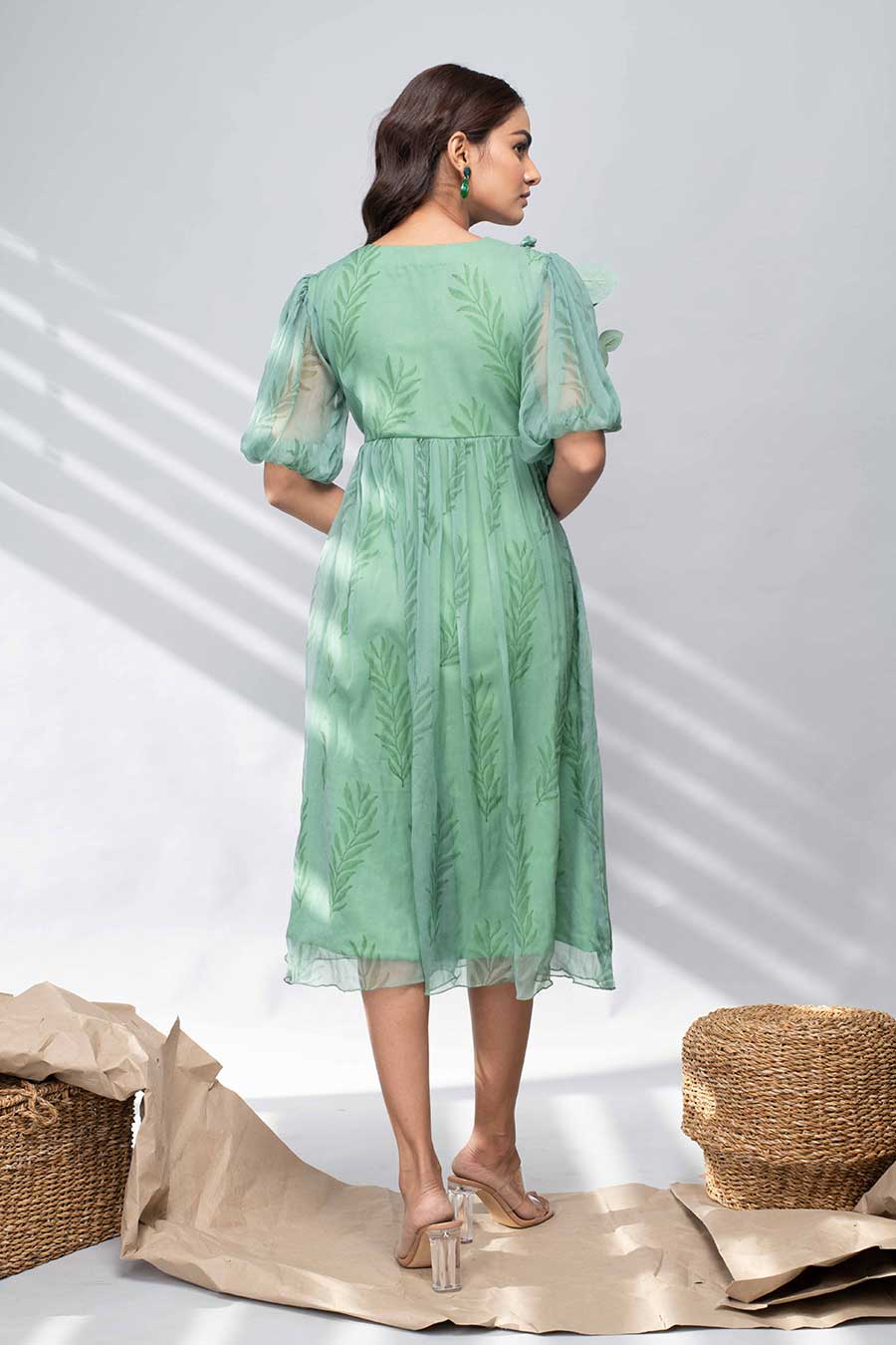 PEONY - Green Printed Midi Dress