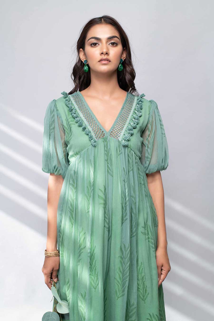 PEONY - Green Printed Midi Dress