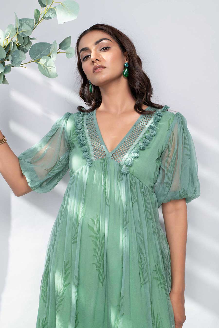 PEONY - Green Printed Midi Dress