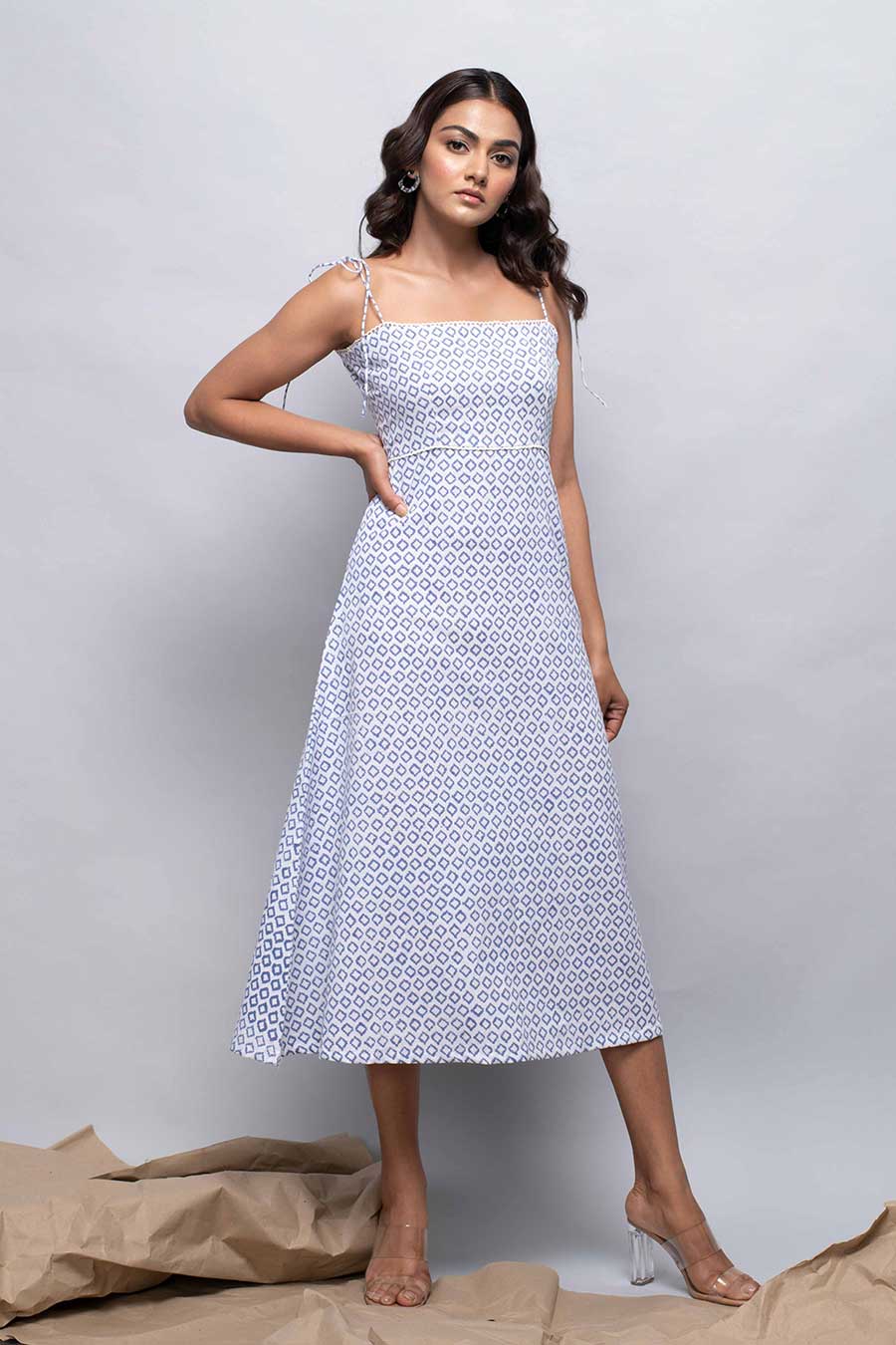 DAYLILY - Blue & White Printed Dress
