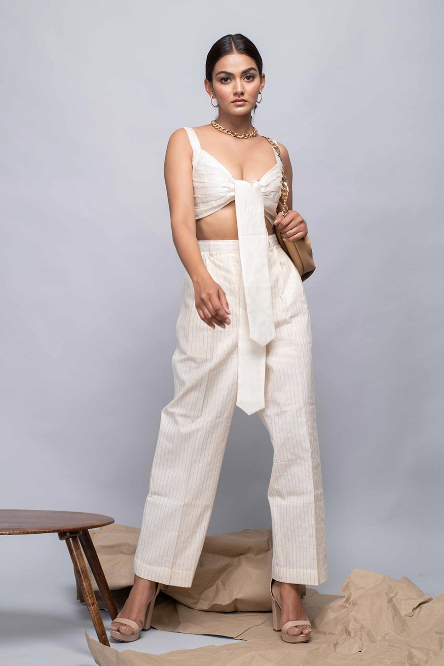DAFFODIL - Off-White Top & Pant Co-Ord Set