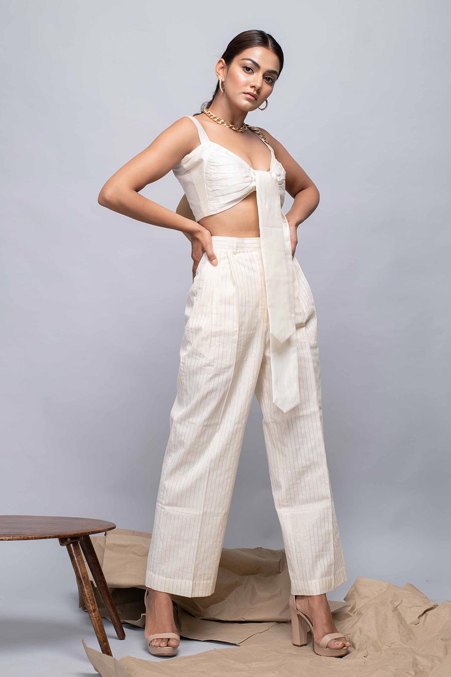 DAFFODIL - Off-White Top & Pant Co-Ord Set