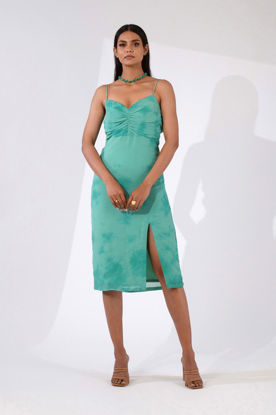 EMILY - Green Tie-Dye Strappy Dress