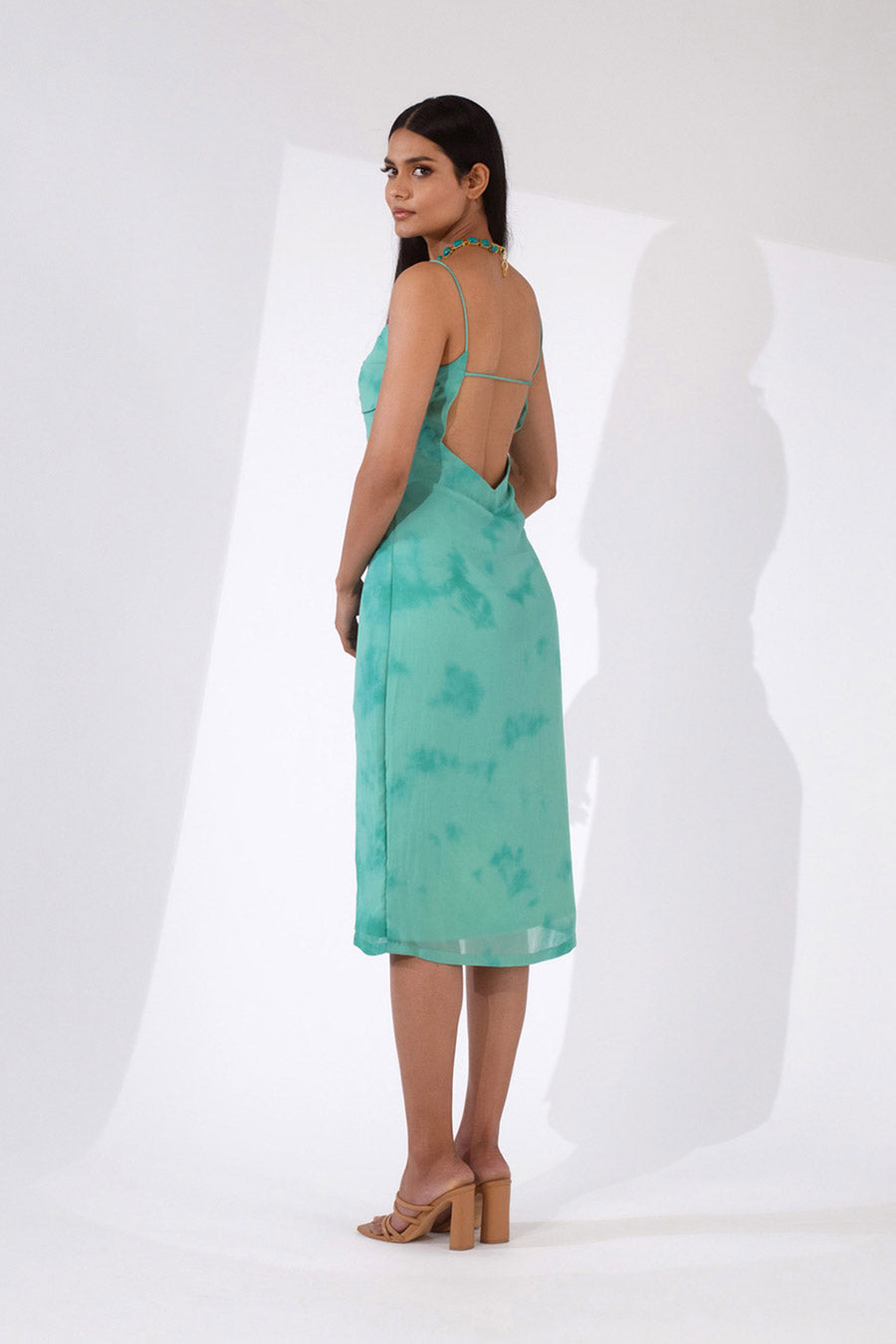 EMILY - Green Tie-Dye Strappy Dress
