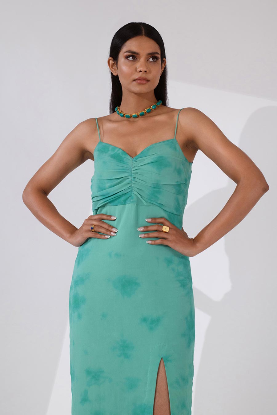 EMILY - Green Tie-Dye Strappy Dress
