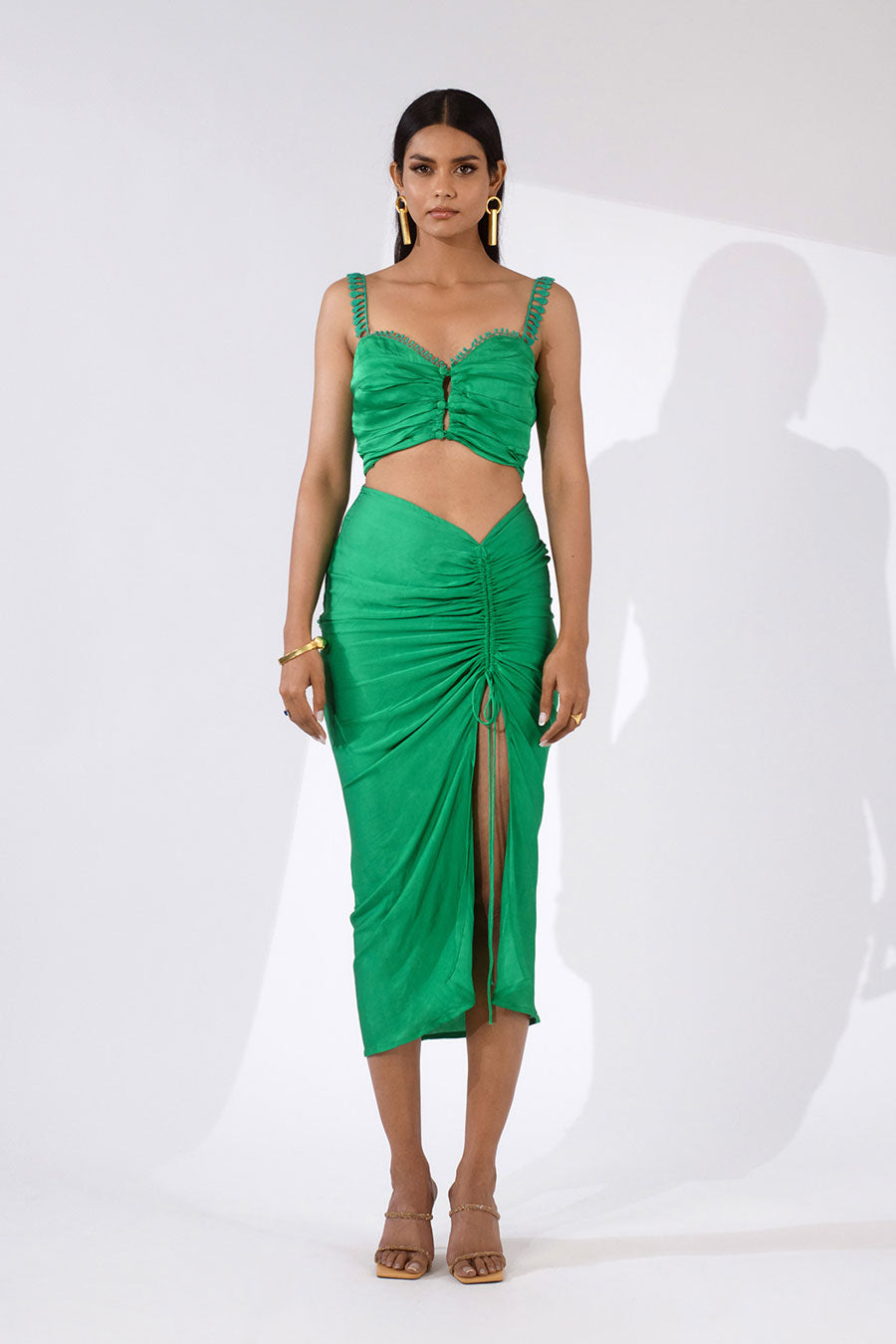 SOPHIA - Green Silk Top & Skirt Co-Ord Set
