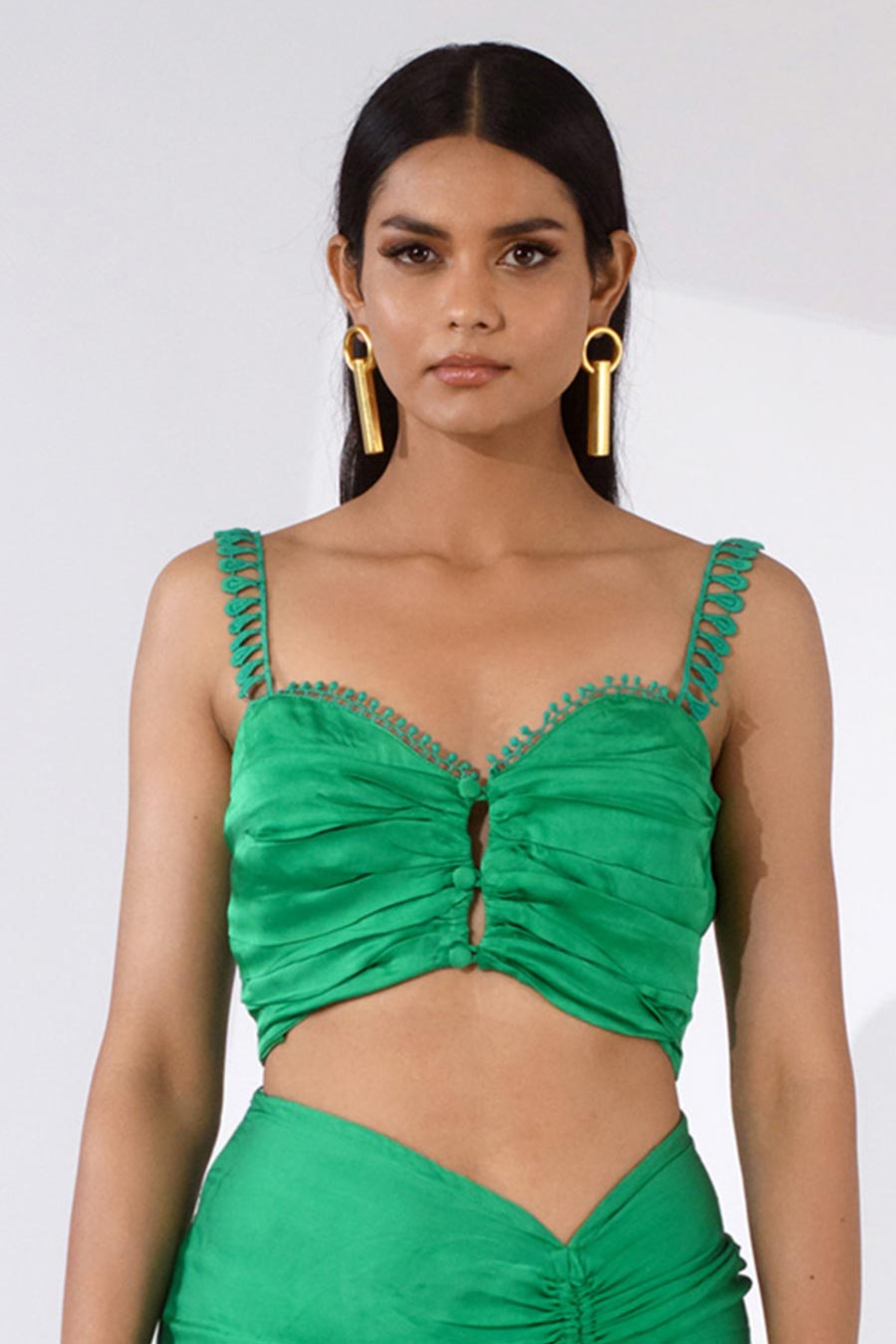 SOPHIA - Green Silk Top & Skirt Co-Ord Set