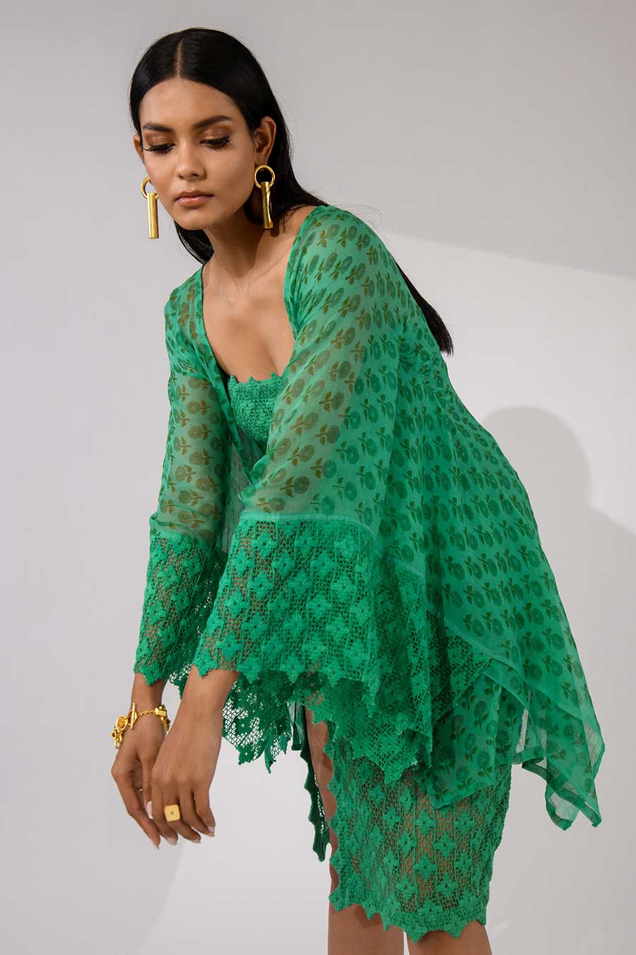 SCARLETT - Green Crochet Dress & Shrug Set
