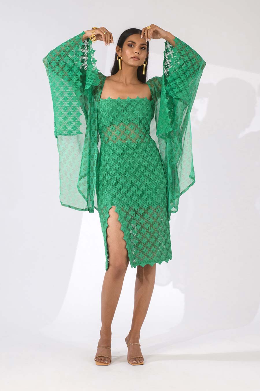 SCARLETT - Green Crochet Dress & Shrug Set