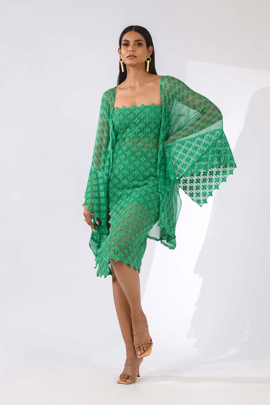 SCARLETT - Green Crochet Dress & Shrug Set